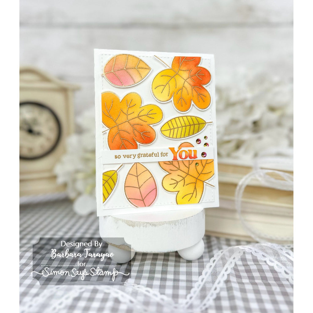 Simon Says Stamps Dies and Stencil Two-Step Simple Leaves set883ts Grateful Card Barbara Tarayao Fall