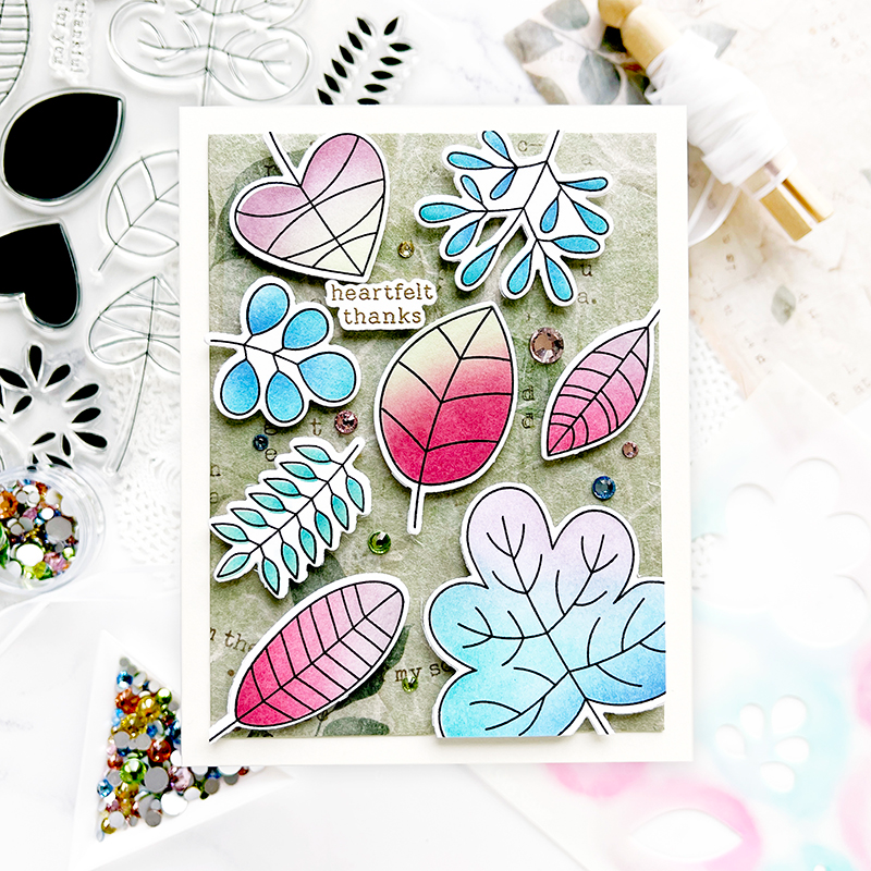 Simon Says Stamps Dies and Stencil Two-Step Simple Leaves set883ts Thanks Card | color-code:ALT02 Caly Person Pink and Teal 