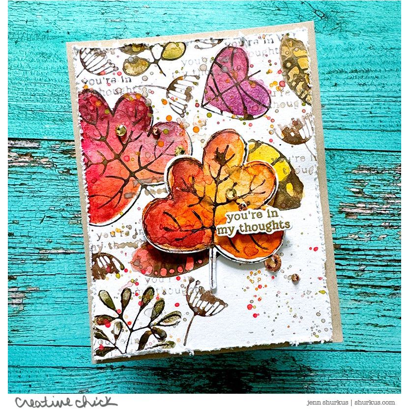 Simon Says Stamps Dies and Stencil Two-Step Simple Leaves set883ts Thinking of You Card Jenn Shurkus Splattery Fall Card