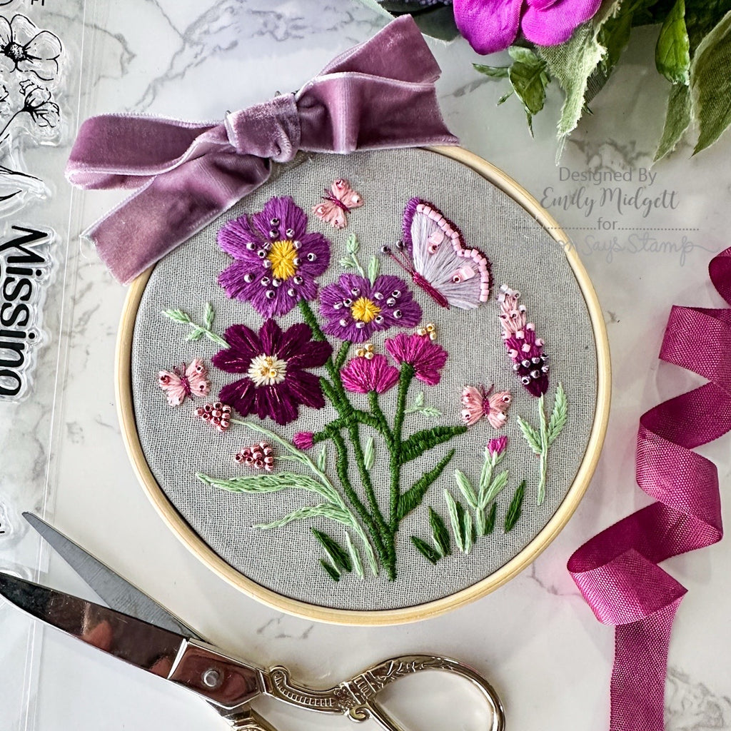 Simon Says Stamps Dies and Stencils Butterfly Blossoms set942bb Rain or Shine Floral Hoop Decor Emily Midgett