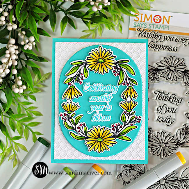 Simon Says Stamps Dies and Stencils Daisy Frame set1296df Every Happiness Sandi MacIver Daisy Chain Birthday Card | color-code:ALT01