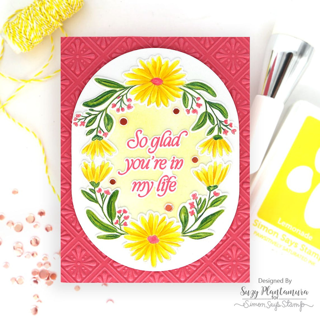 Simon Says Stamps Dies and Stencils Daisy Frame set1296df Every Happiness Suzy Plantamura So Glad Card