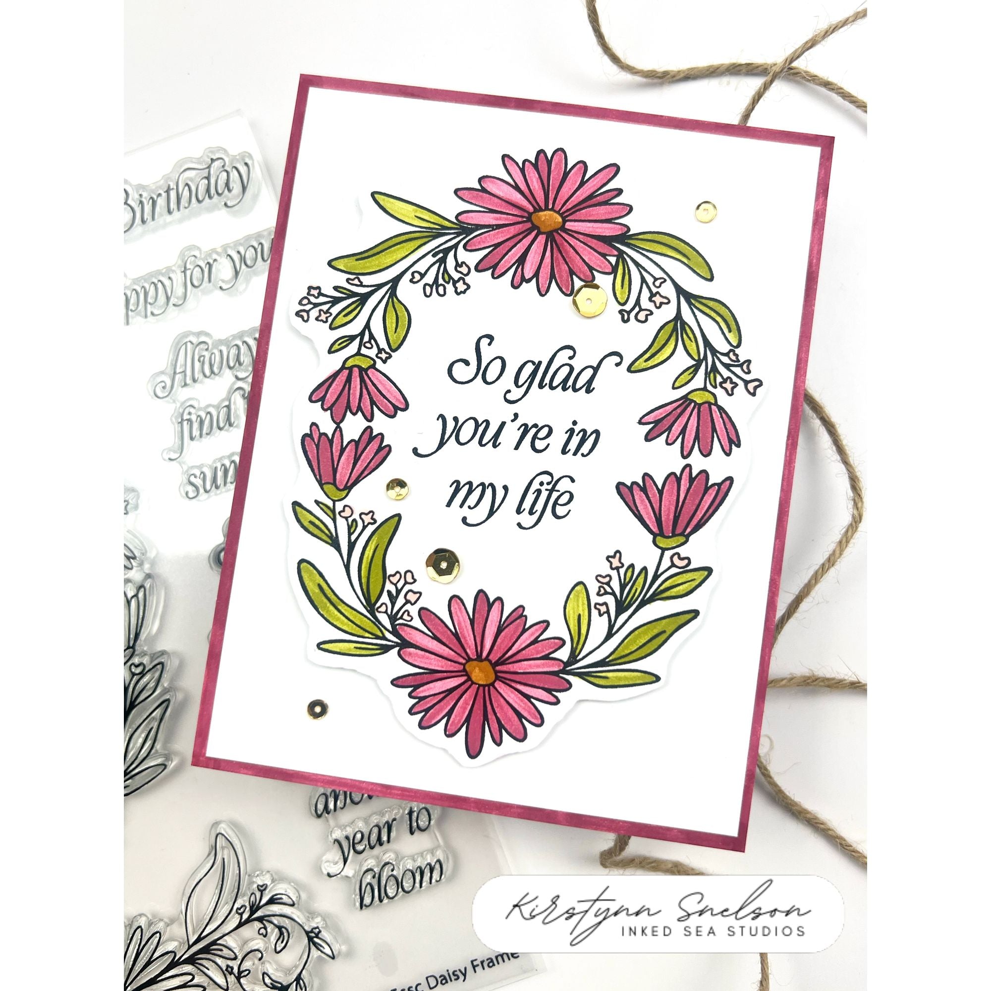 Simon Says Stamps Dies and Stencils Daisy Frame set1296df Kirstynn Snelson So Glad Card