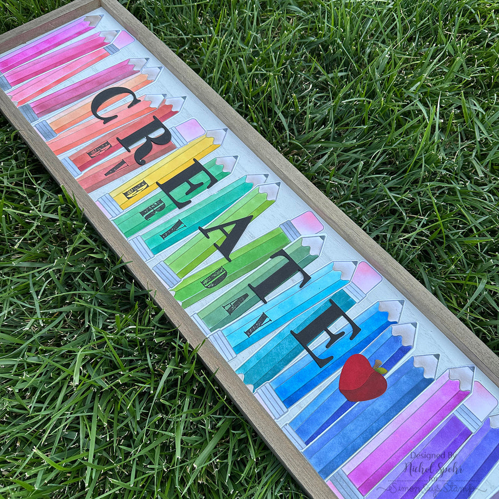 Simon Says Stamps Dies and Stencils Just Write set825jw Cheering for You Create Decor Nichol Spohr Rainbow Pencils