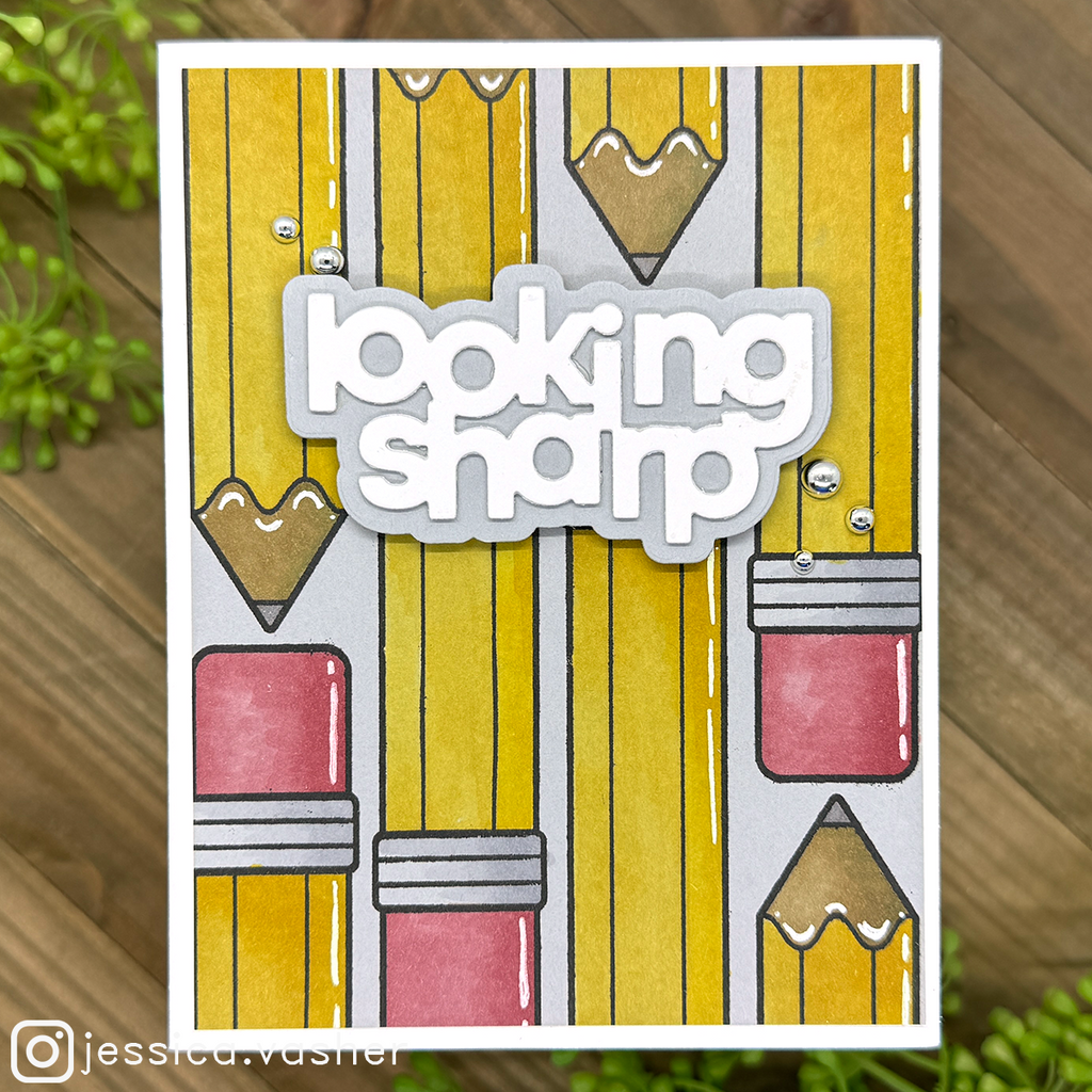 Simon Says Stamps Dies and Stencils Just Write set825jw Cheering for You Encouragement Card Jessica Vasher Looking Sharp Pencils