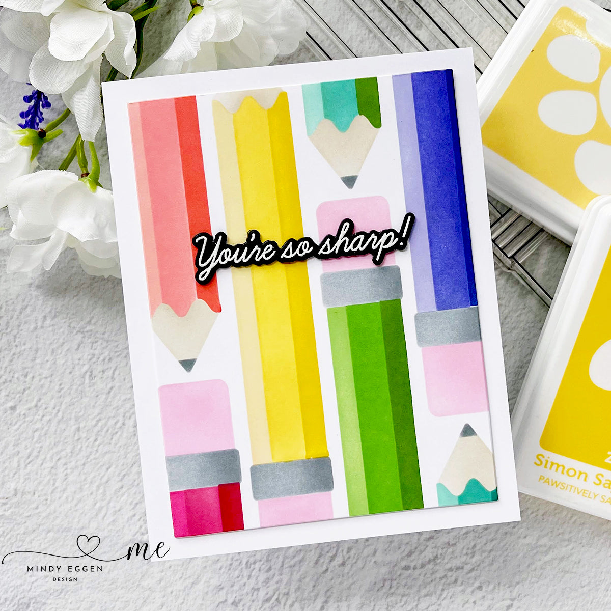Simon Says Stamps Dies and Stencils Just Write set825jw Cheering for You Encouragement Card Mindy Eggen So Sharp Colorful