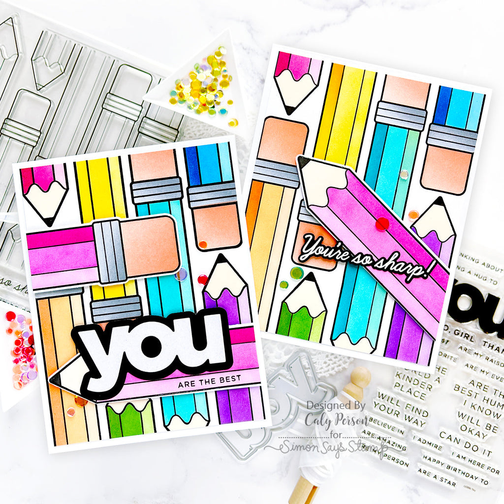 Simon Says Stamps Dies and Stencils Just Write set825jw Cheering for You Encouragement Cards | color-code:ALT03 Caly Person  Colorful Pencils