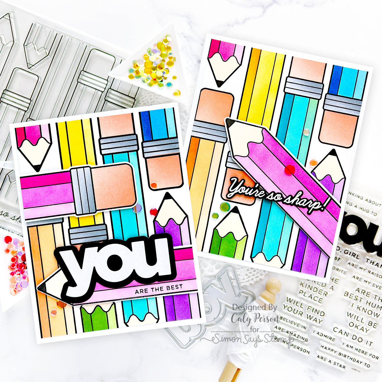 Simon Says Stamps Dies and Stencils Just Write set825jw Cheering for You Encouragement Cards | color-code:ALT03 Caly Person  Colorful Pencils