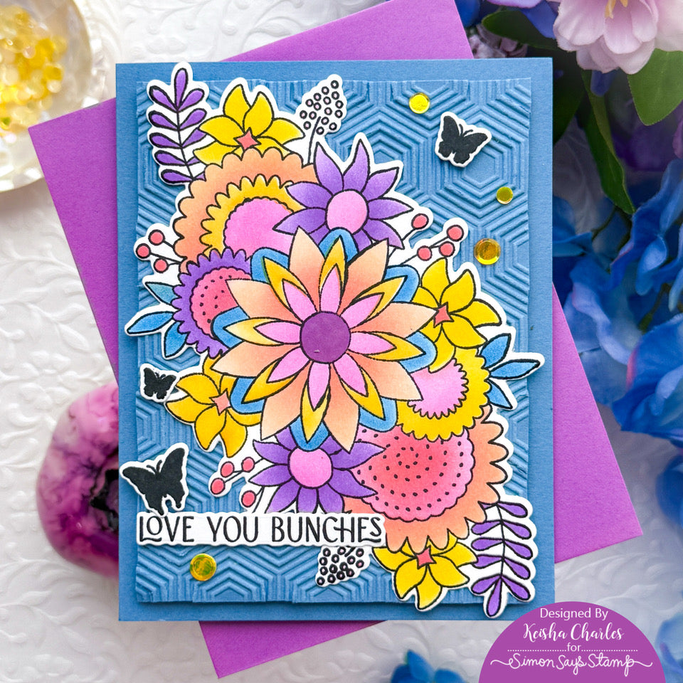 Simon Says Stamps Dies and Stencils Mandala Blossoms set965mb You Are My Favorite Love You Bunches Card | color-code:ALT05 Keisha Charles Blue Hex Background