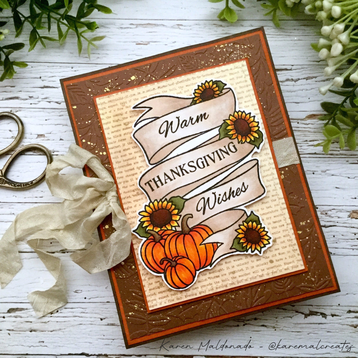 Simon Says Stamps Dies and Stencils Pumpkin Blessings set1051pb STAMPtember Thanksgiving Card Karen Maldonado Vintage Ribbon
