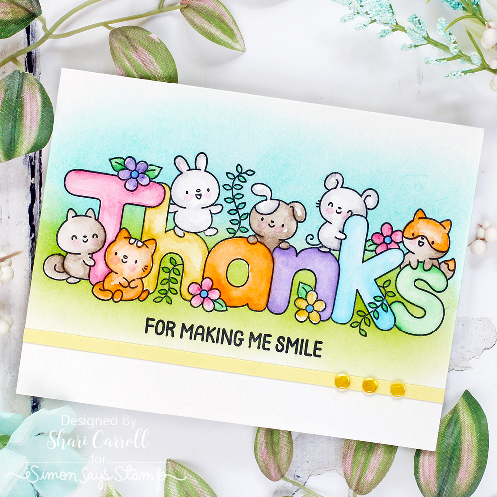 Simon Says Stamps Dies and Stencils Thanks Always set979ta Thanks Card | color-code:ALT03 Shari Carroll Soft Rainbow