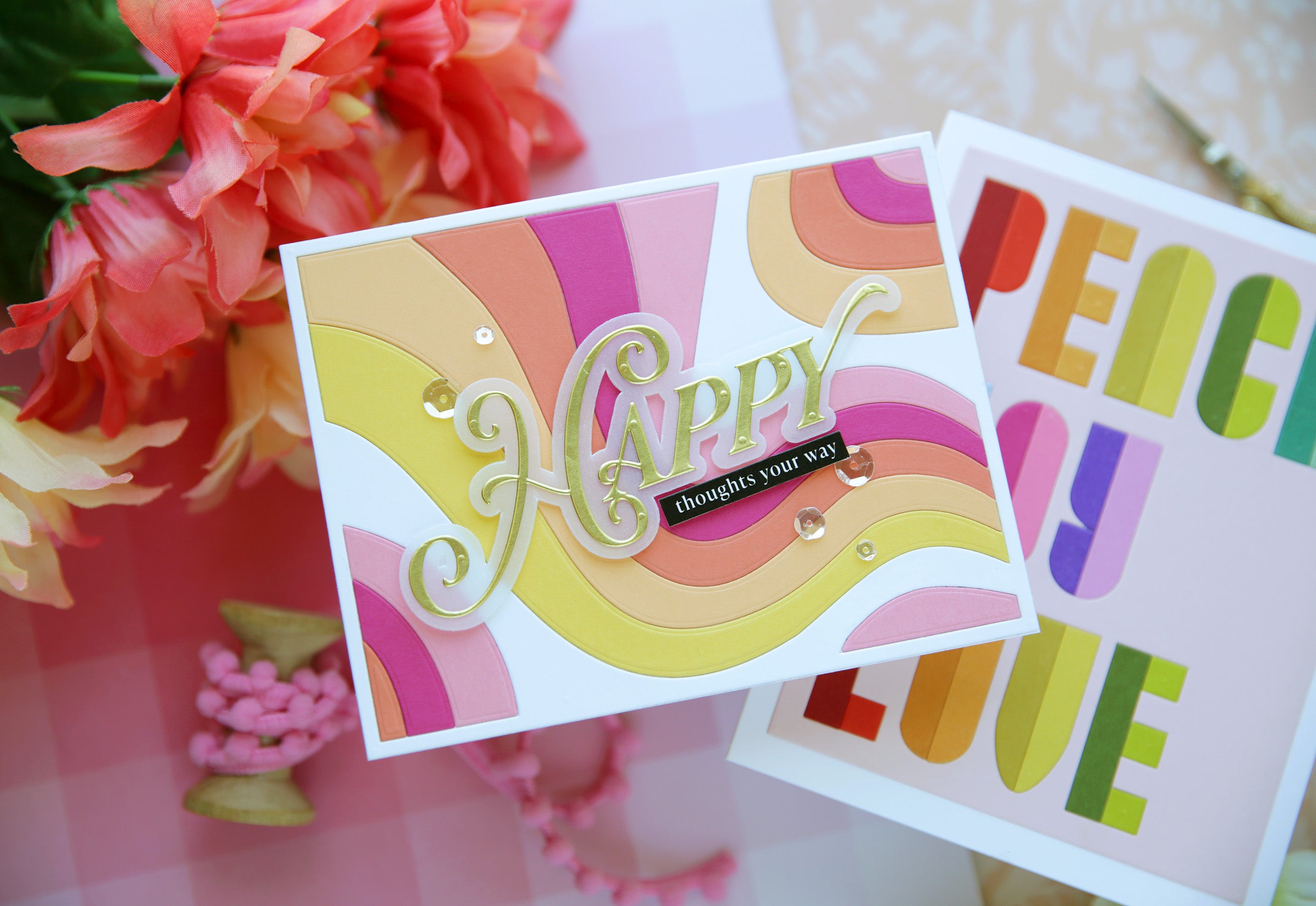 Simon Says Stamps EZ Strips and Dies Happy Everything set1336he Stamptember Laura Bassen Happy Thoughts Card