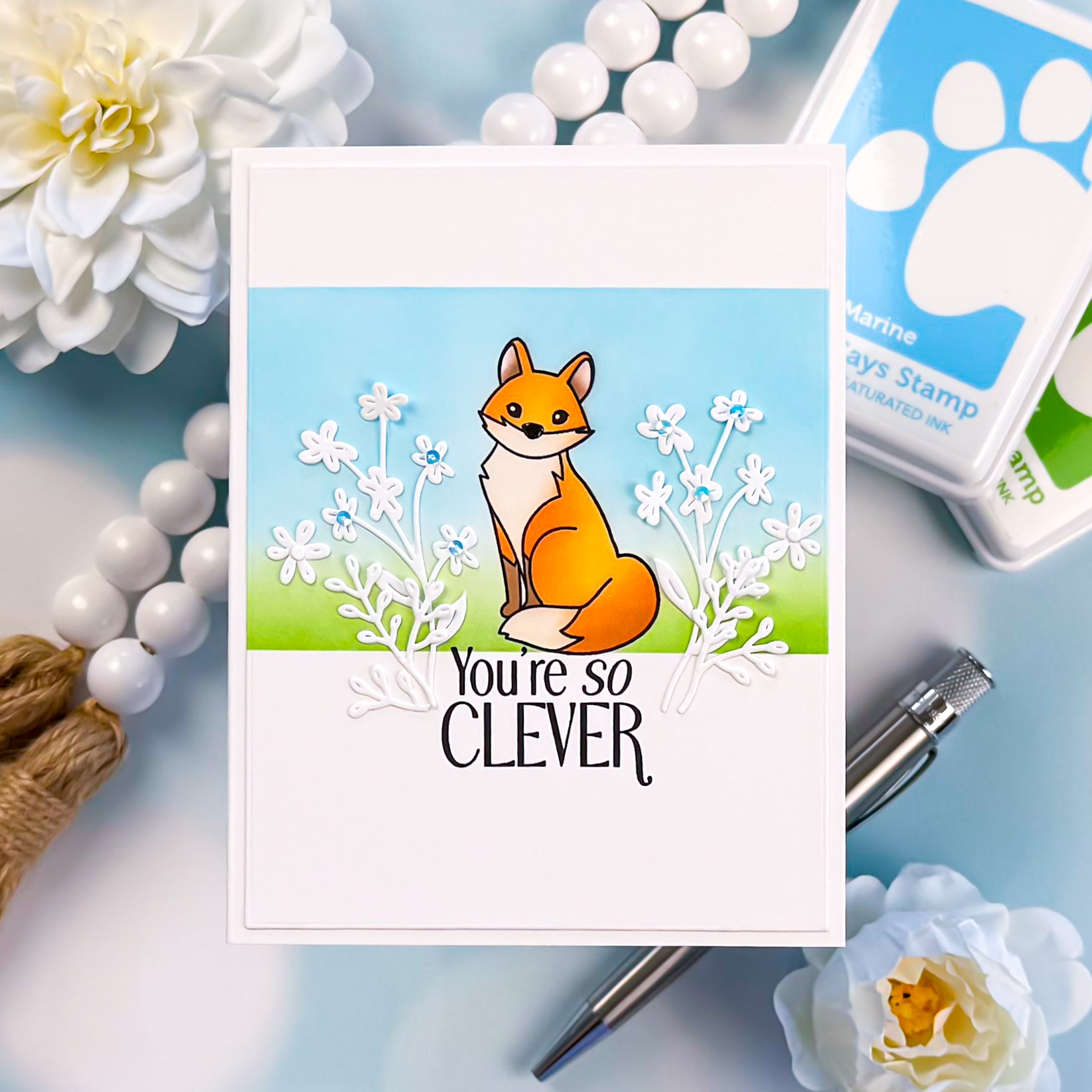 Simon Says Stamps Stencils and Dies Clever Fox set1260cf Shine On Sitting Fox Card Charlene Madrid
