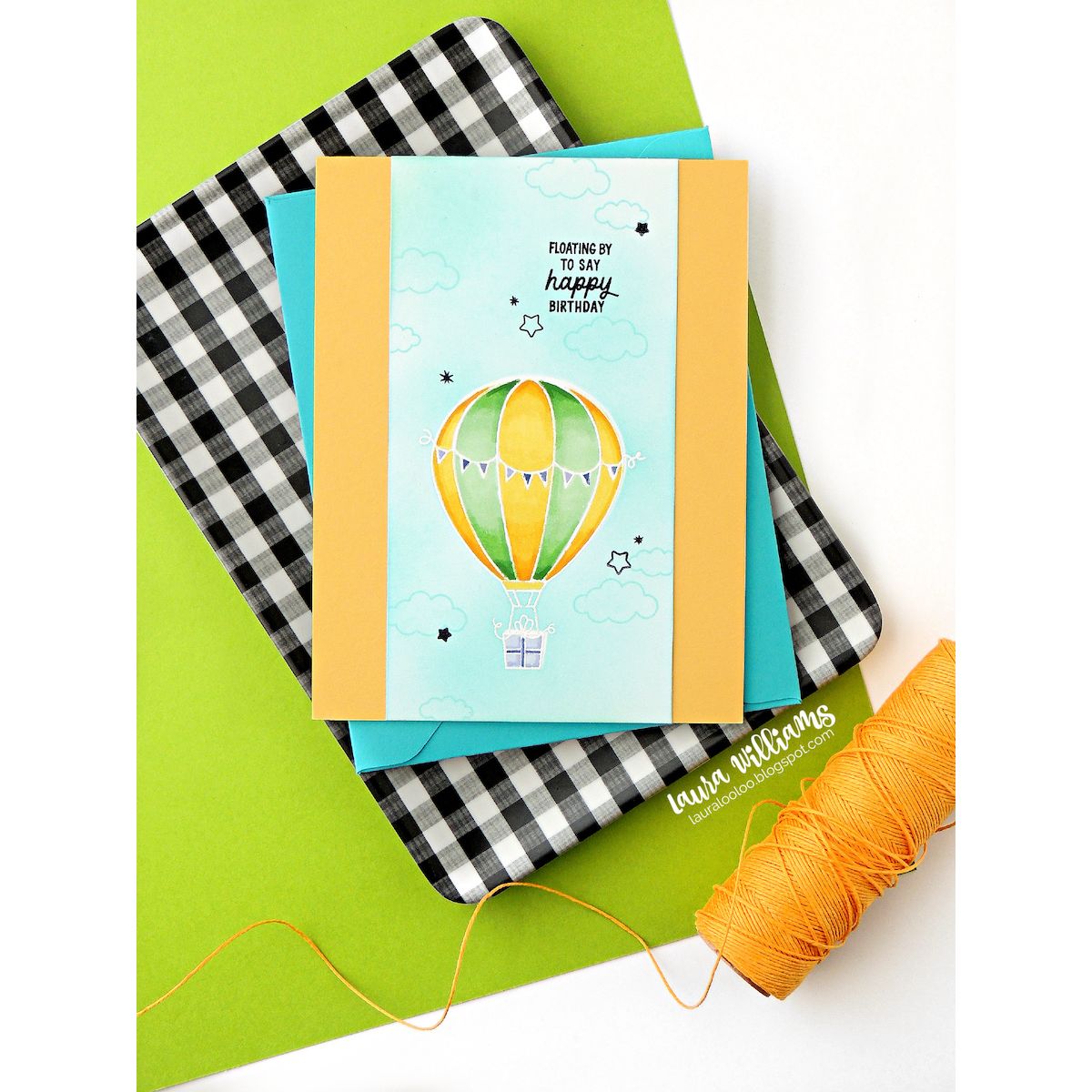 Simon Says Stamps and Dies Above the Clouds set1321ac Yellow/Green Birthday Card Laura Williams