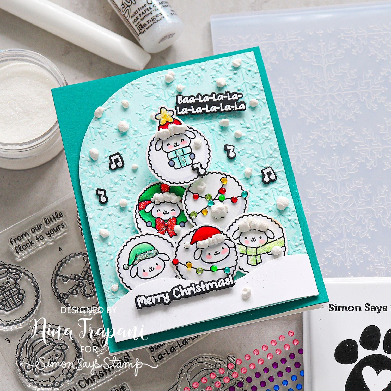 Simon Says Stamps and Dies Baa La La set1353bl Stamptember Nina Trapani Christmas Card