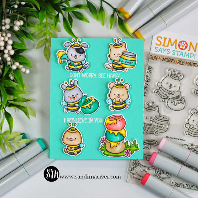 Simon Says Stamps and Dies Bee's Knees set1302bk Every Happiness Sandi MacIver Cute Bees and Honey Card | color-code:ALT02