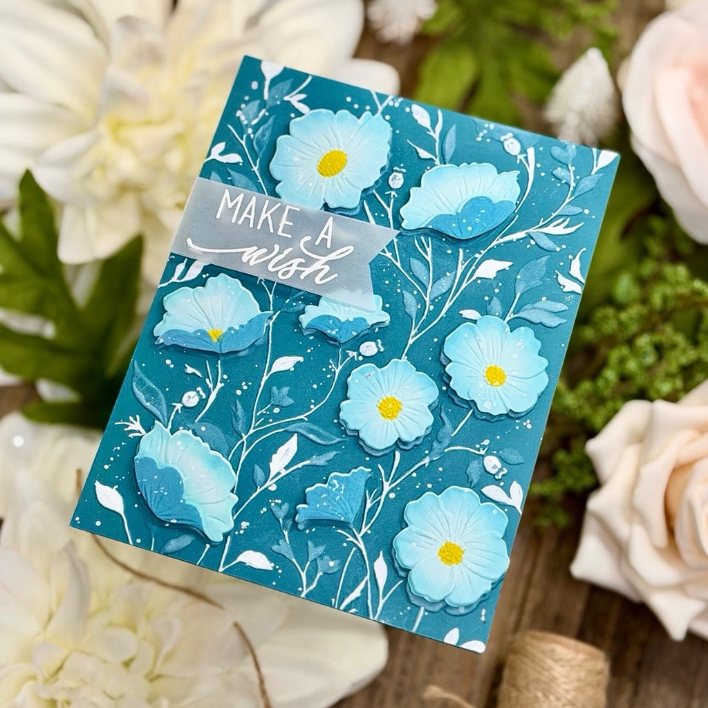 Simon Says Stamps and Dies Beyond Measure set1315bm Joe Sysavath Teal Floral Make a Wish Card