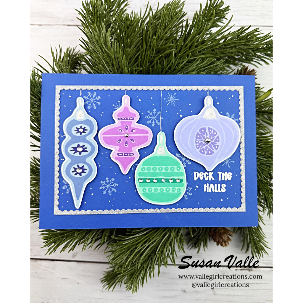 Simon Says Stamps and Dies Christmas Ornaments set1387co Sending Cheer Susan Valle Modern Christmas Card