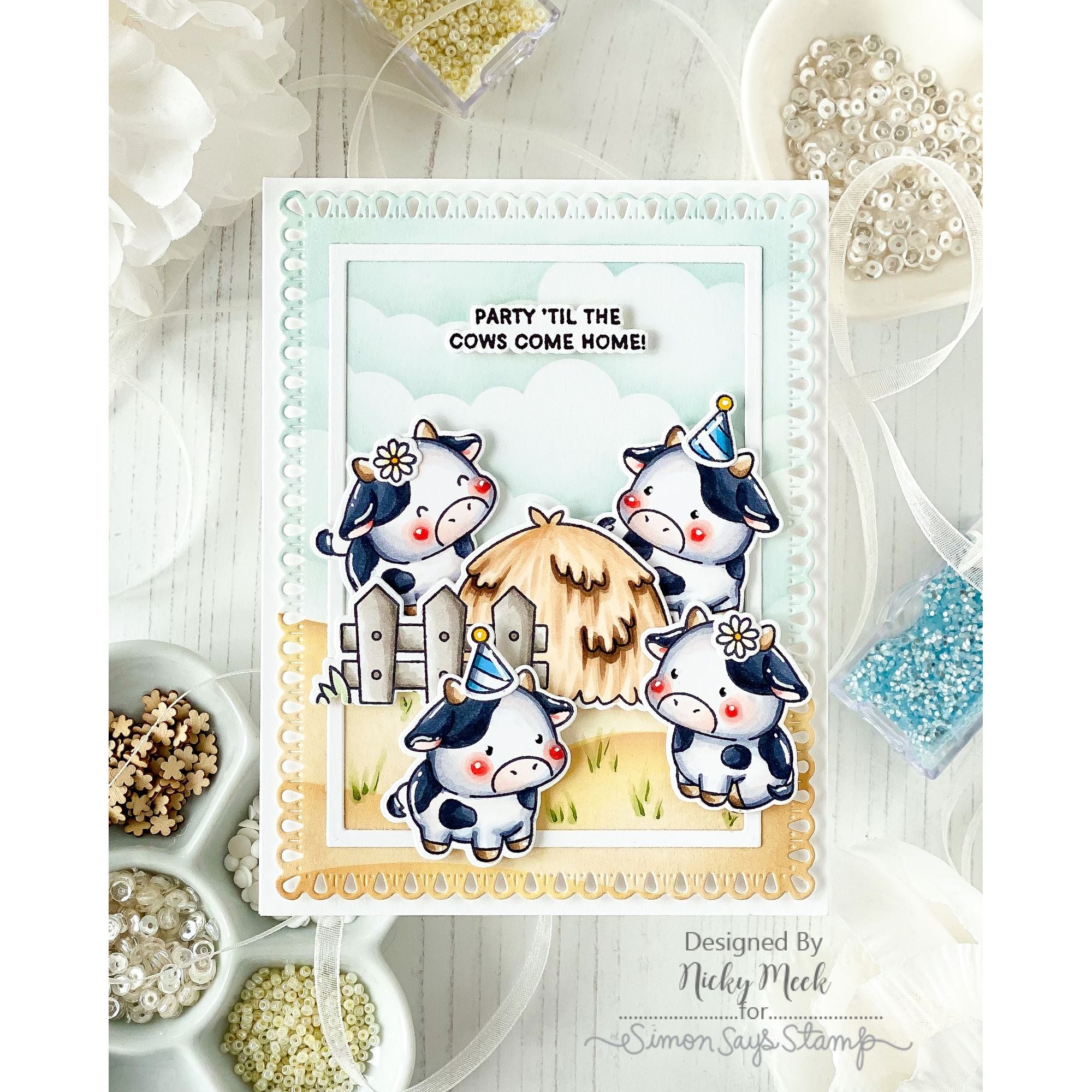 Simon Says Stamps and Dies Cow Cuties set1297cc Every Happiness Nicky Meek Party Heifers Card