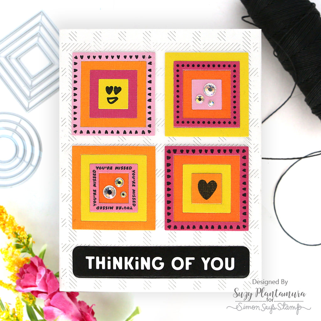 Simon Says Stamps and Dies Criss-cross Pop Art Bundle set1284cc Warm Tone Squares Thinking of You Card Suzy Plantamura | color-code:ALT06