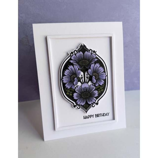 Simon Says Stamps and Dies Deco Blossoms set1248db Lisa Addesa Purple Flowers Birthday Card