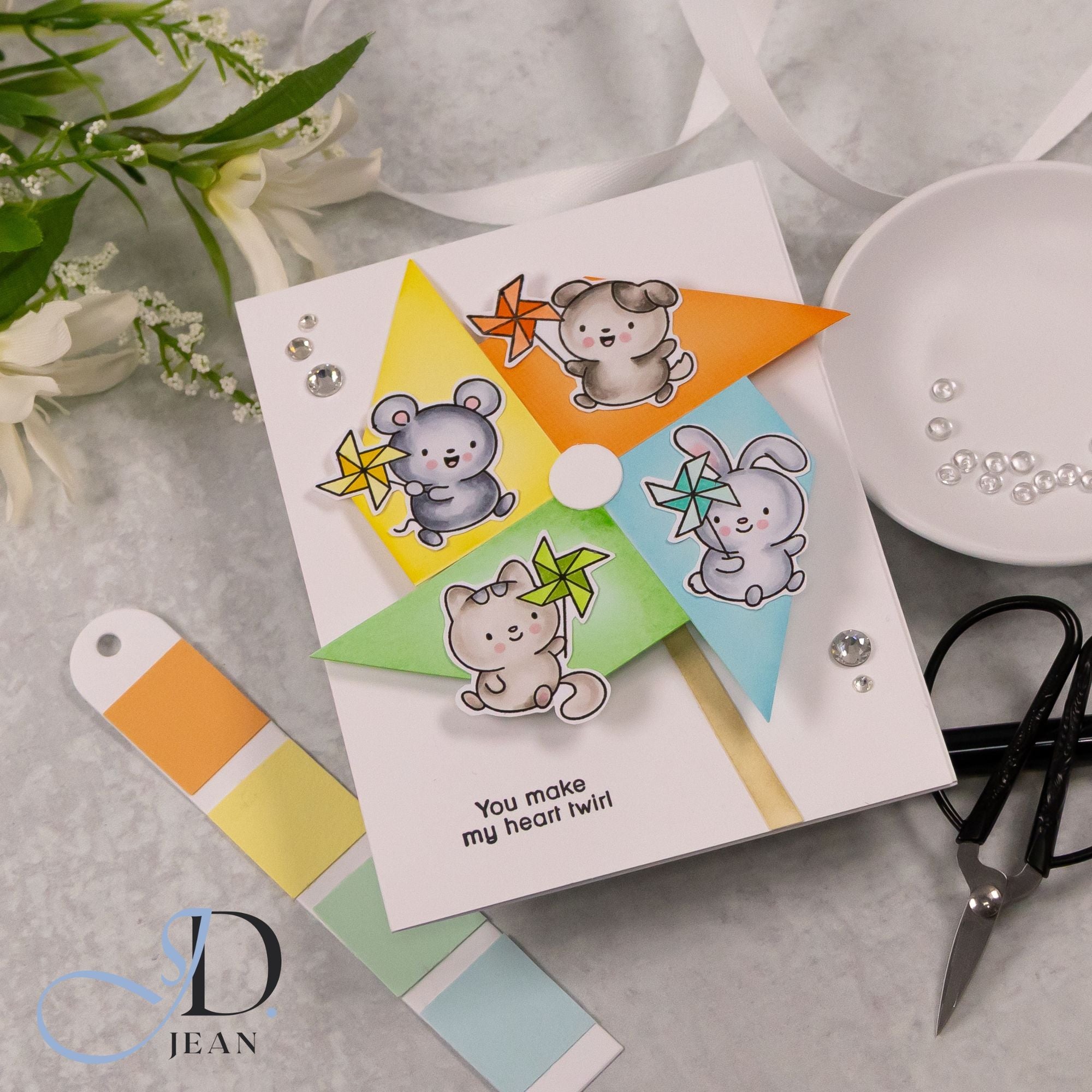 Simon Says Stamps and Dies Easy Breezy set1298eb Every Happiness Jean Doeringsfeld Twirlers on a Twirler Card