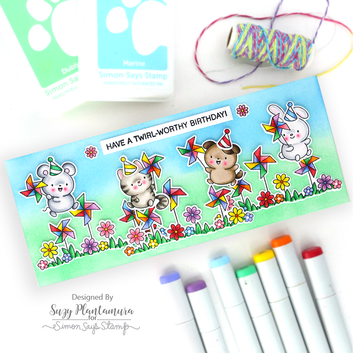 Simon Says Stamps and Dies Easy Breezy set1298eb Every Happiness Suzy Plantamura Slimline Twirler Birthday Card | color-code:ALT06