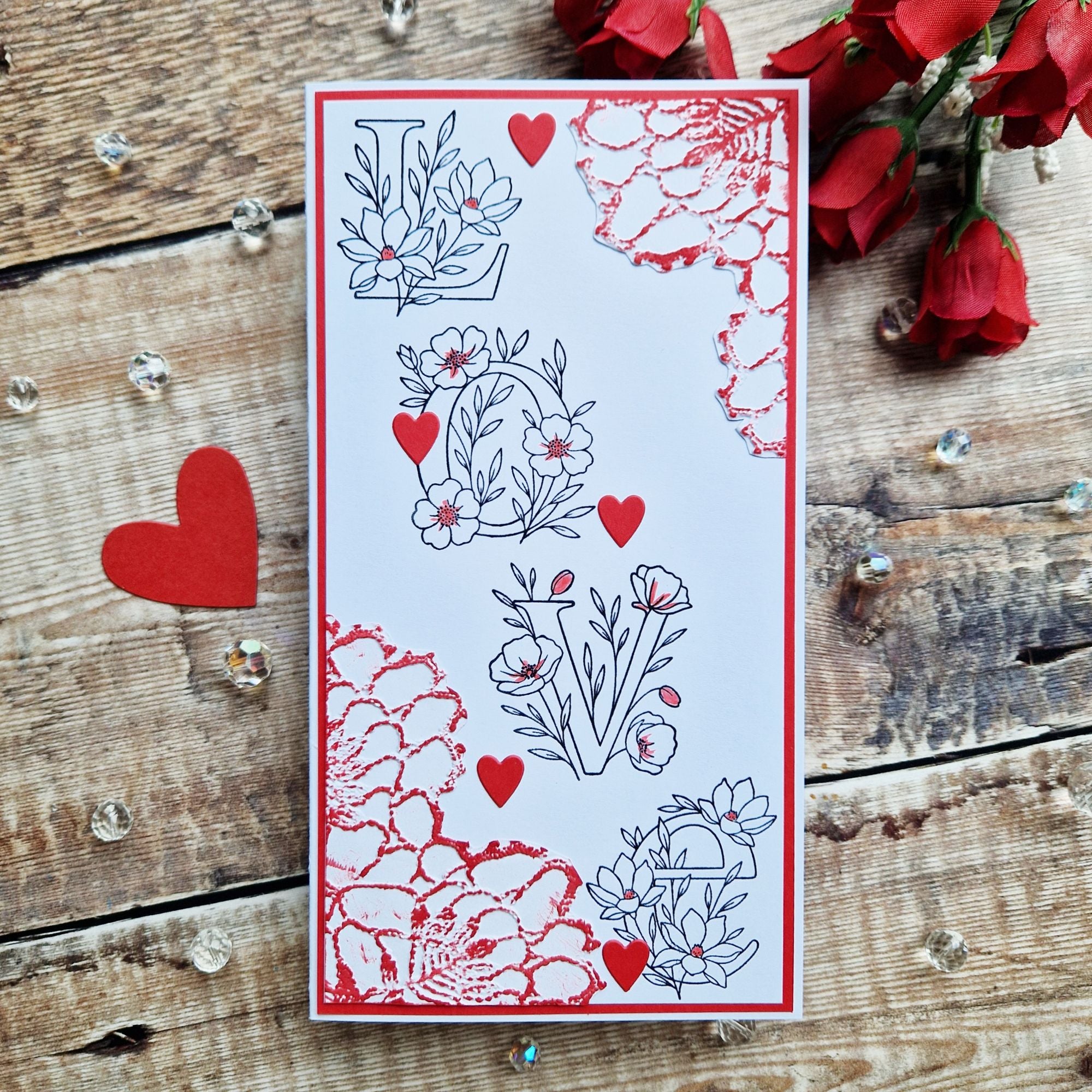 Simon Says Stamps and Dies Floral Word Builder set1237fw Always There Black, White, and Red Love Card Jane Tyrell