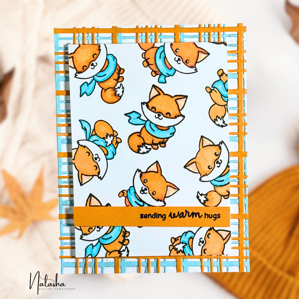 Simon Says Stamps and Dies Foxy Friends set1352ff Stamptember Natasha Polite Foxes in Scarves Card