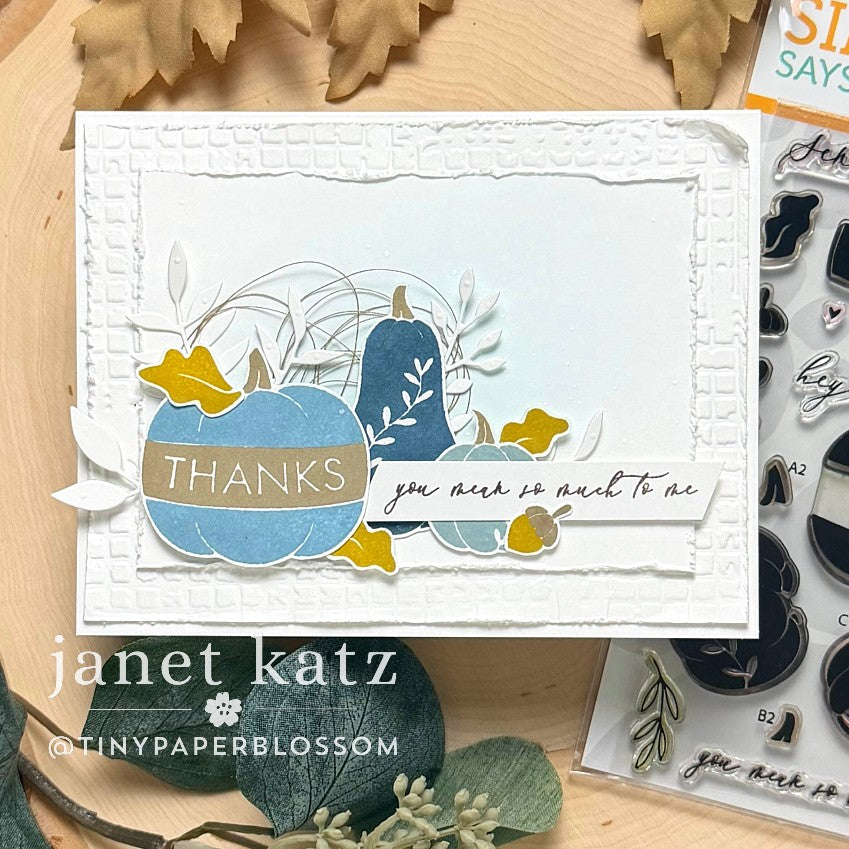 Simon Says Stamps and Dies Harvest Blessings set1349hb Stamptember Janet Katz Fall Thanks Card