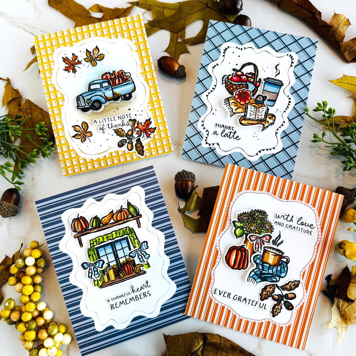 Simon Says Stamps and Dies Homespun Gratitude set1380hg Bobbi Lemanski Autumn Card Set with Patterned Papers