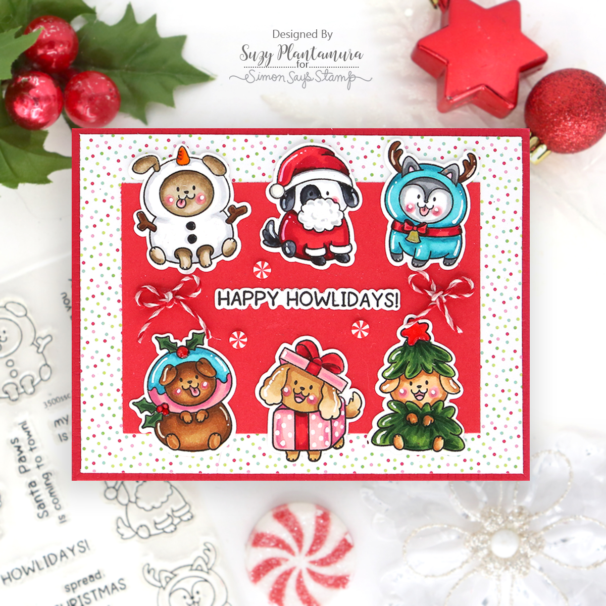 Simon Says Stamps and Dies Howliday Joy set1394hj Sending Cheer Suzy Plantamura Cute Holiday Pets in Costume Card | color-code:ALT01
