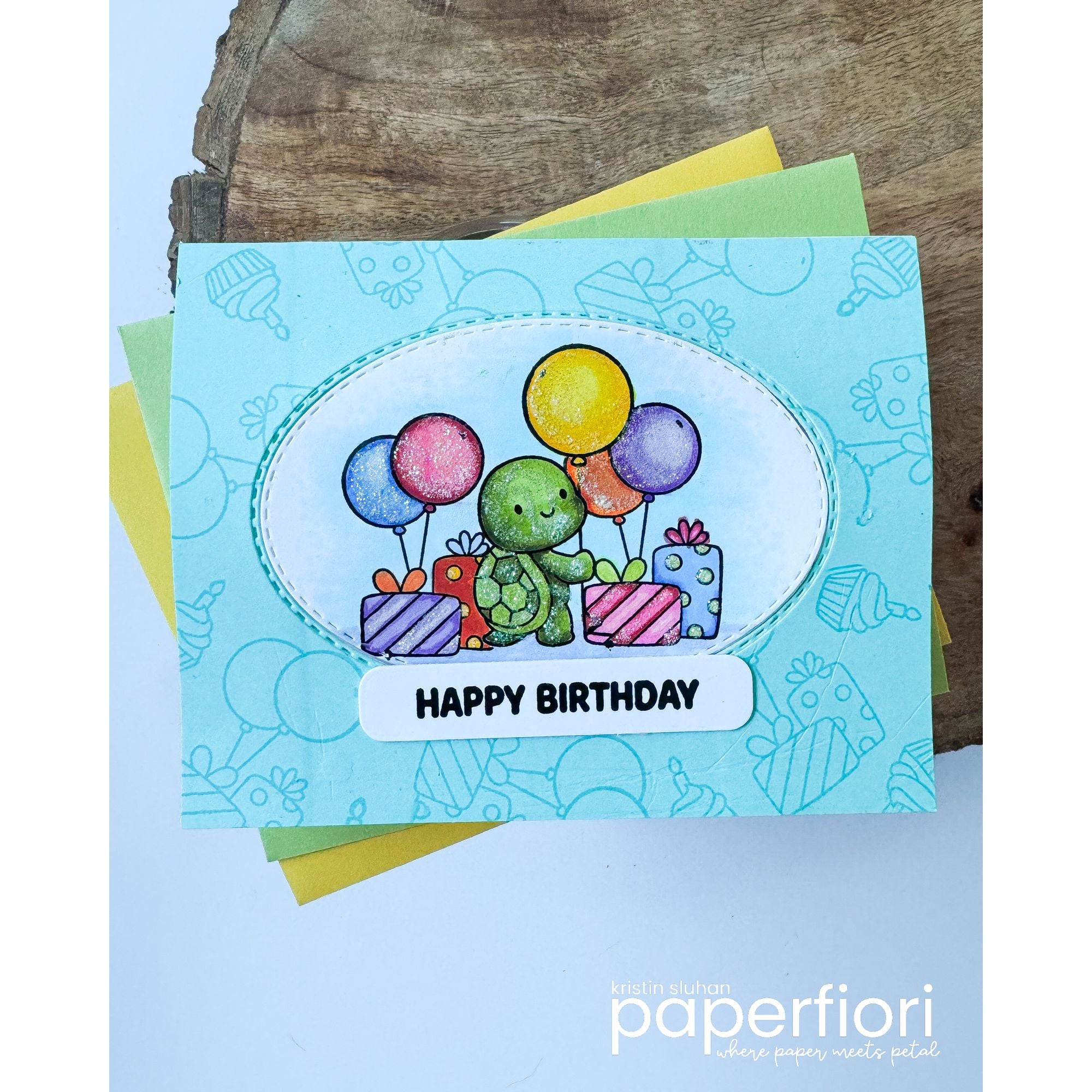 Simon Says Stamps and Dies Let's Shellebrate set1194ls In My Heart Turtle Oval Birthday Card