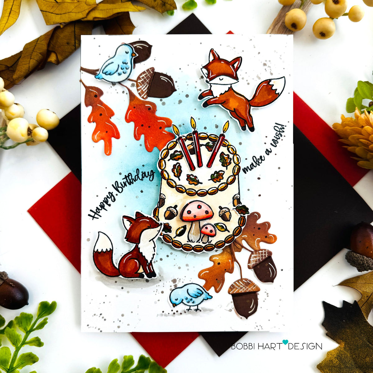 Simon Says Stamps and Dies Make a Wish set1318mw Bobbi Lemanski Foxy Fall Birthday Cake Card