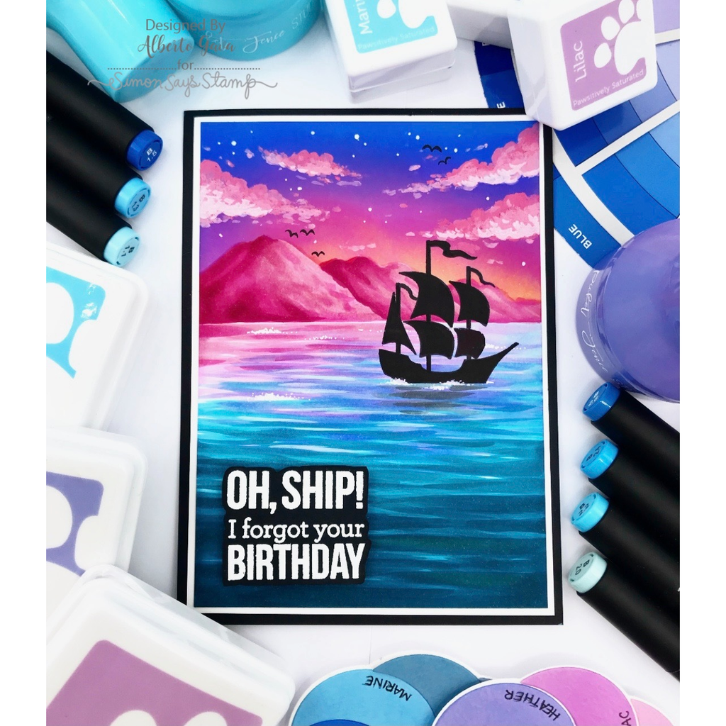 Simon Says Stamps and Dies Oh Ship set1268os Shine On Sailing the Magical Sea Belated Birthday Card Alberto Gava | color-code:ALT01