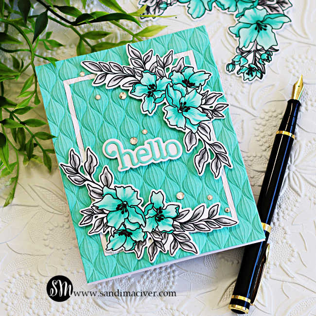 Simon Says Stamps and Dies Orange Blossom Blessings set983ob Moments in Time Hello Card Sandi MacIver | color-code:ALT06