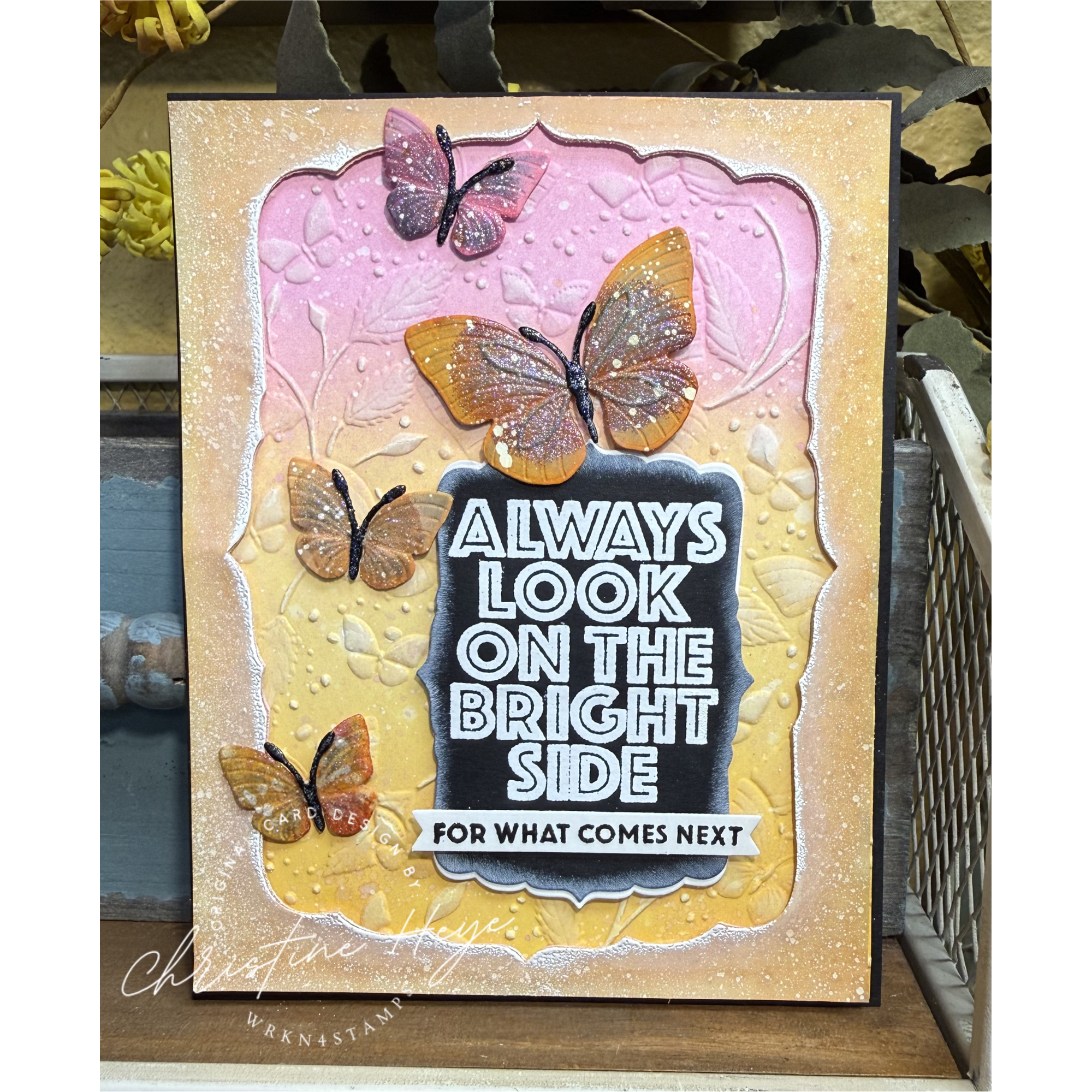 Simon Says Stamps and Dies Positive Thoughts set1301pt Every Happiness Christine Hey Bright Side Butterflies Card