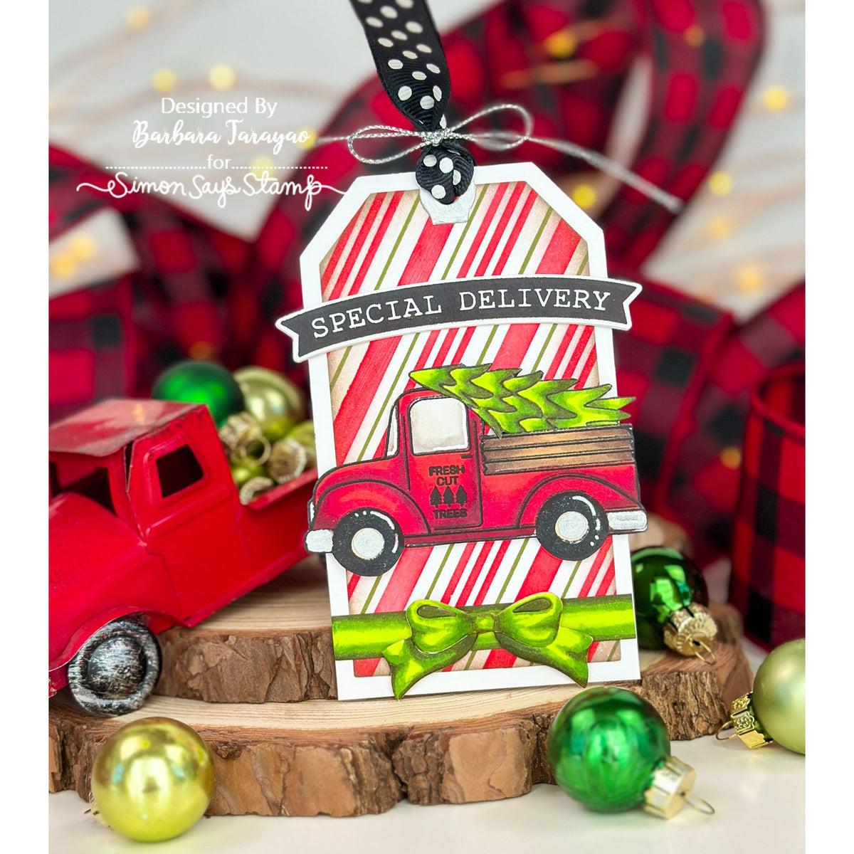 Simon Says Stamps and Dies Special Delivery set1320sd Barbara Tarayao Christmas Tree Pickup Truck Tag