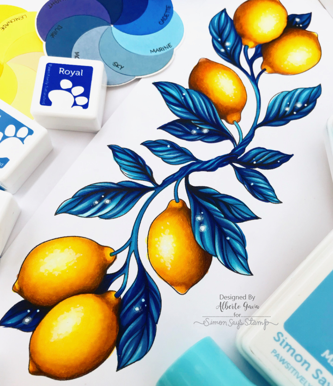 Simon Says Stamps and Dies Squeeze You set1293sy Every Happiness Alberto Gava Lemons with Blue Leaves | color-code:ALT07