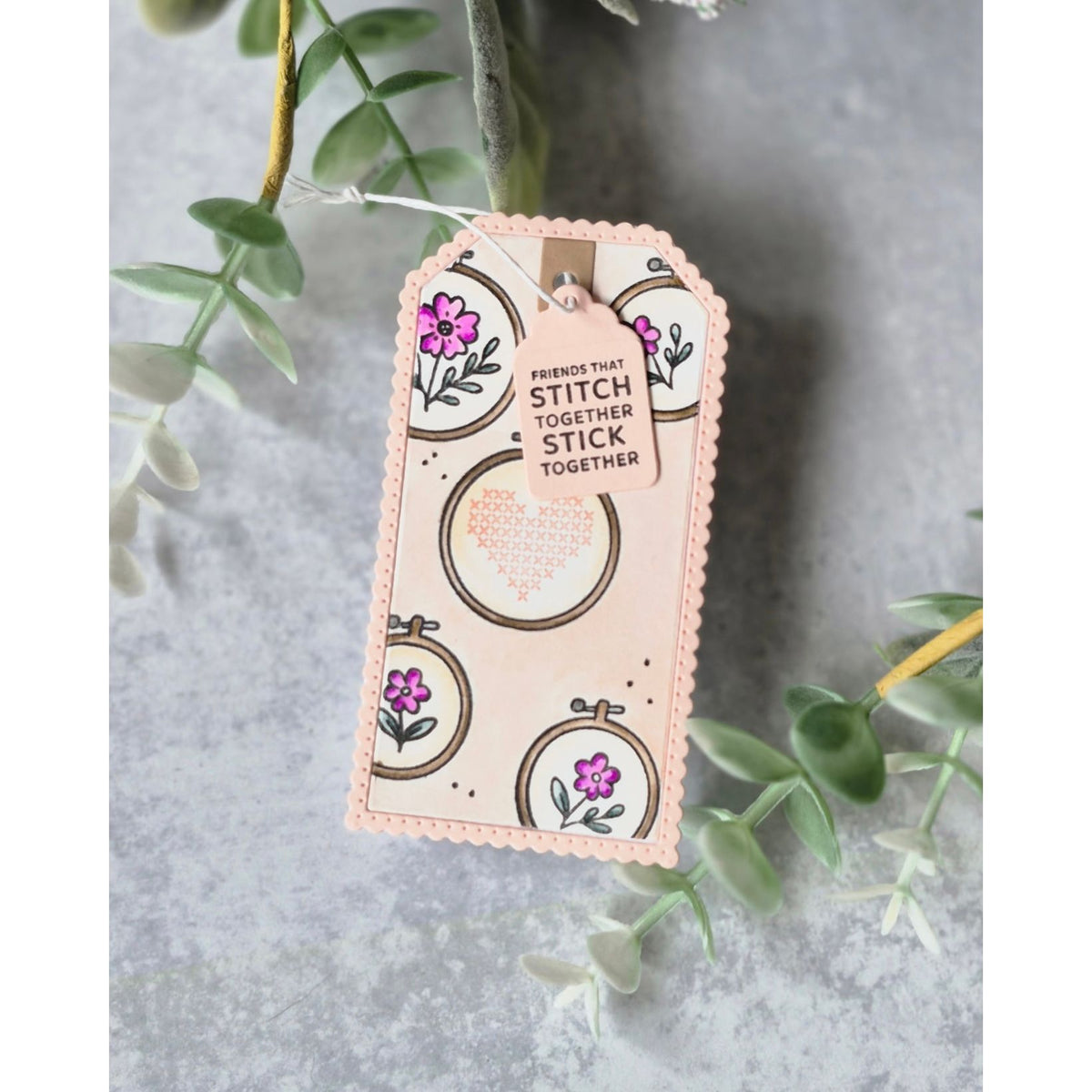 Simon Says Stamps and Dies Stitching Friends set1392sf Sending Cheer Anaelly Lopez Handmade Sewing Friend Tag