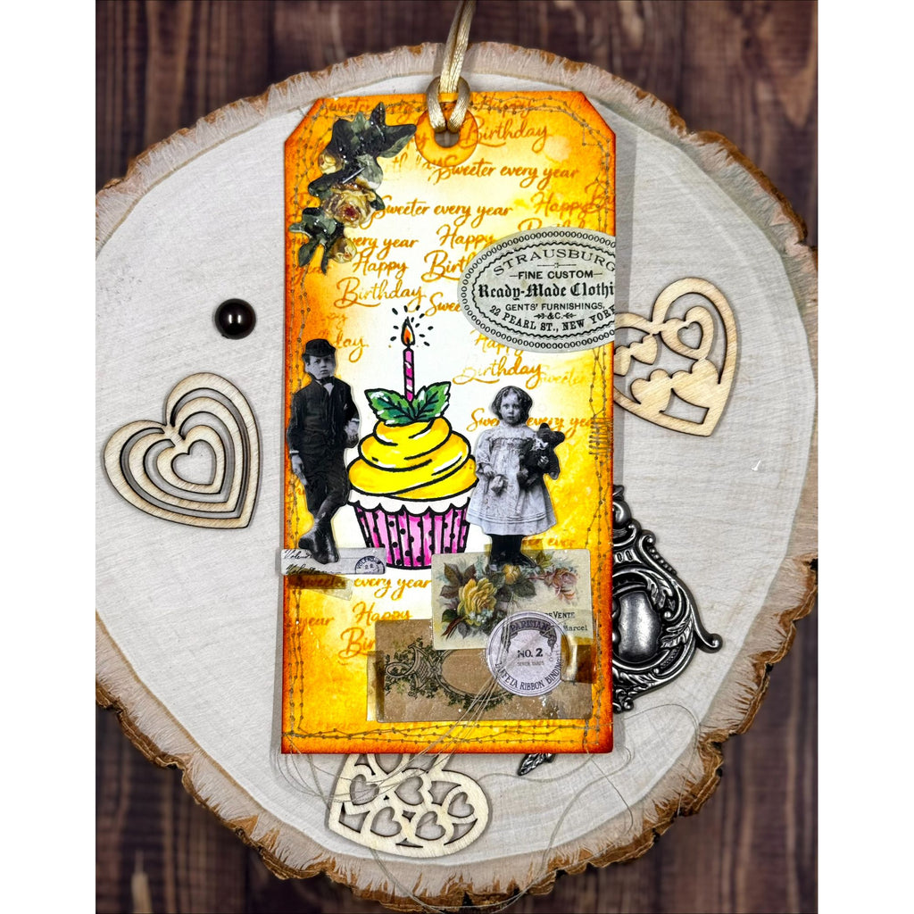 Simon Says Stamps and Dies Strike Up the Fun set1348su Stamptember Wendy Horsley Vintage Birthday Cupcake Tag