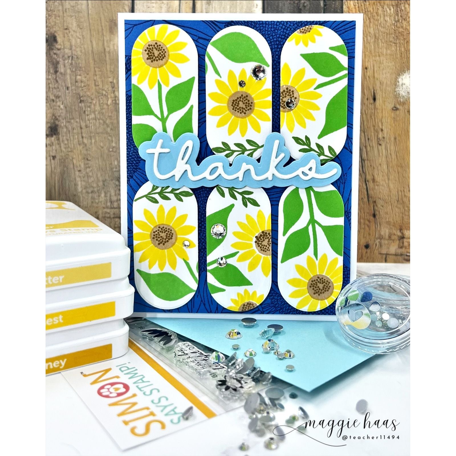 Simon Says Stamps and Dies Sunflower Meadow set1299sm Every Happiness Maggie Haas Bright Summer Thanks Card