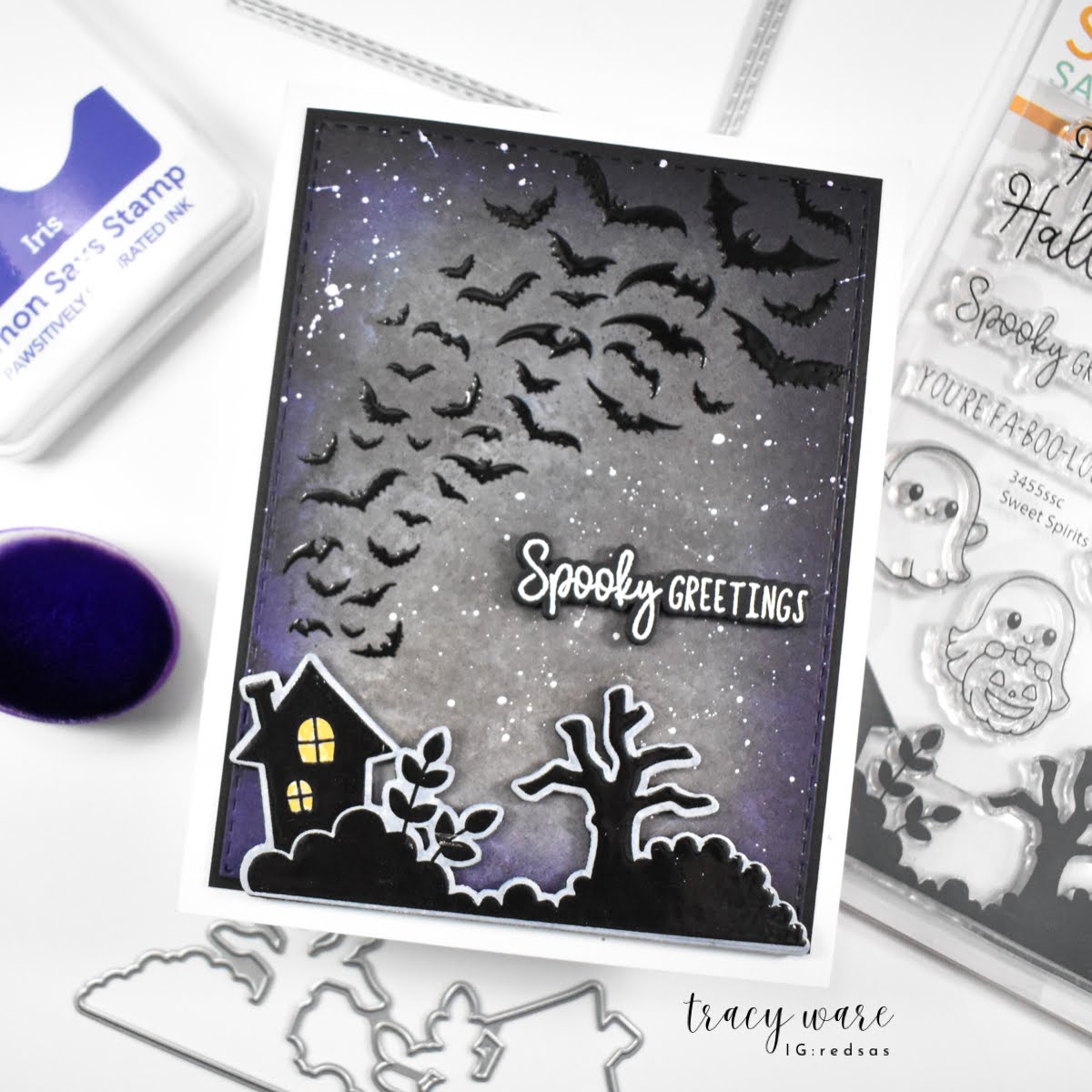 Simon Says Stamps and Dies Sweet Spirits set1375ss Spooky Halloween Card Tracy Ware