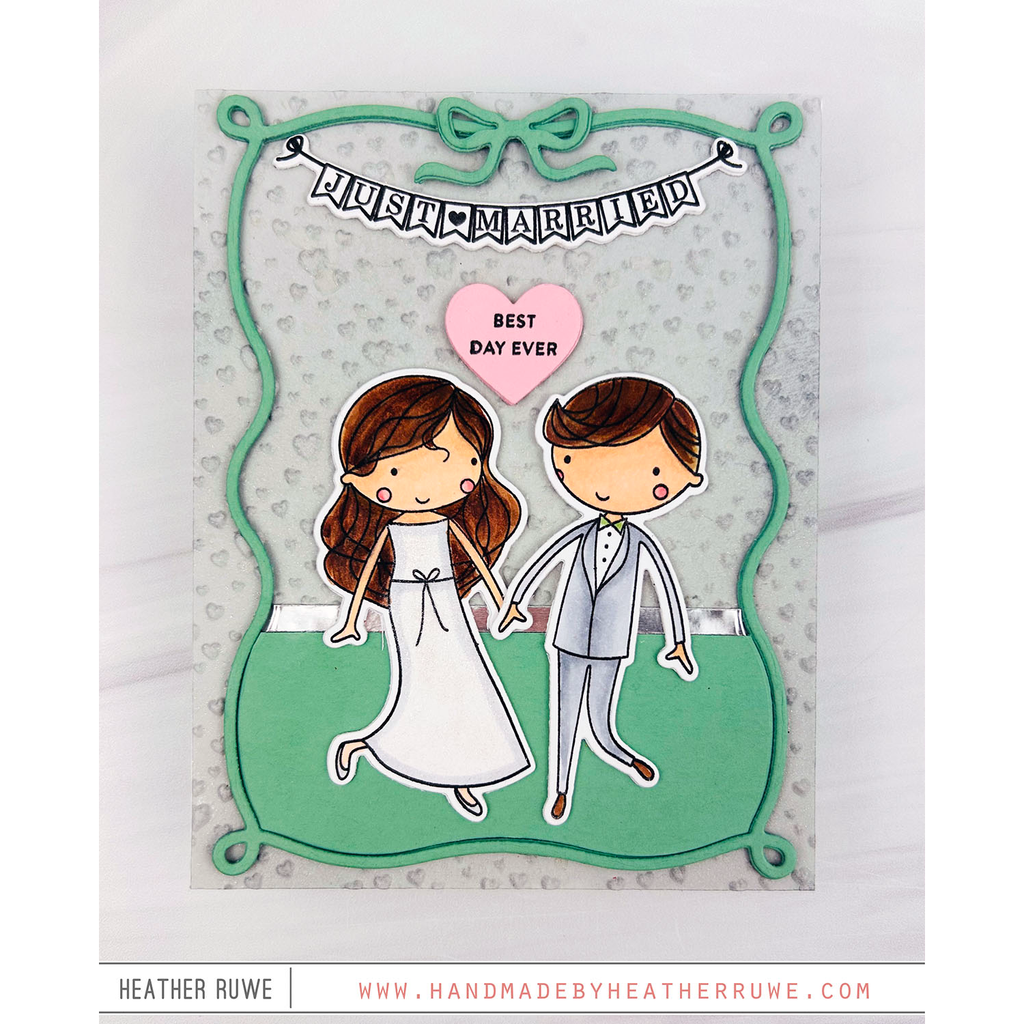 Simon Says Stamps and Dies To the Happy Couple set765hc Celebrate Sage Green Wedding Card Heather Ruwe | color-code:ALT09