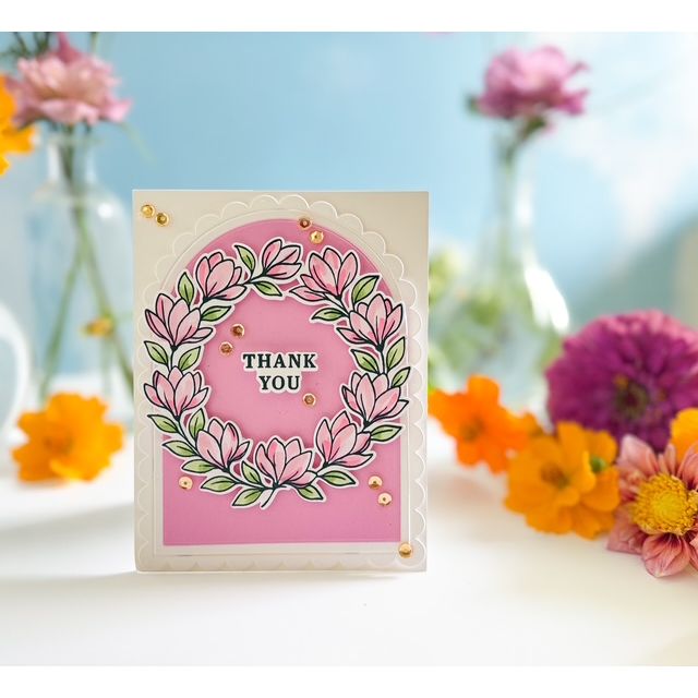 Simon Says Stamps and Dies Today and Every Day set1342te Stamptember Latisha Yoast Pink Wreath Thank You Card