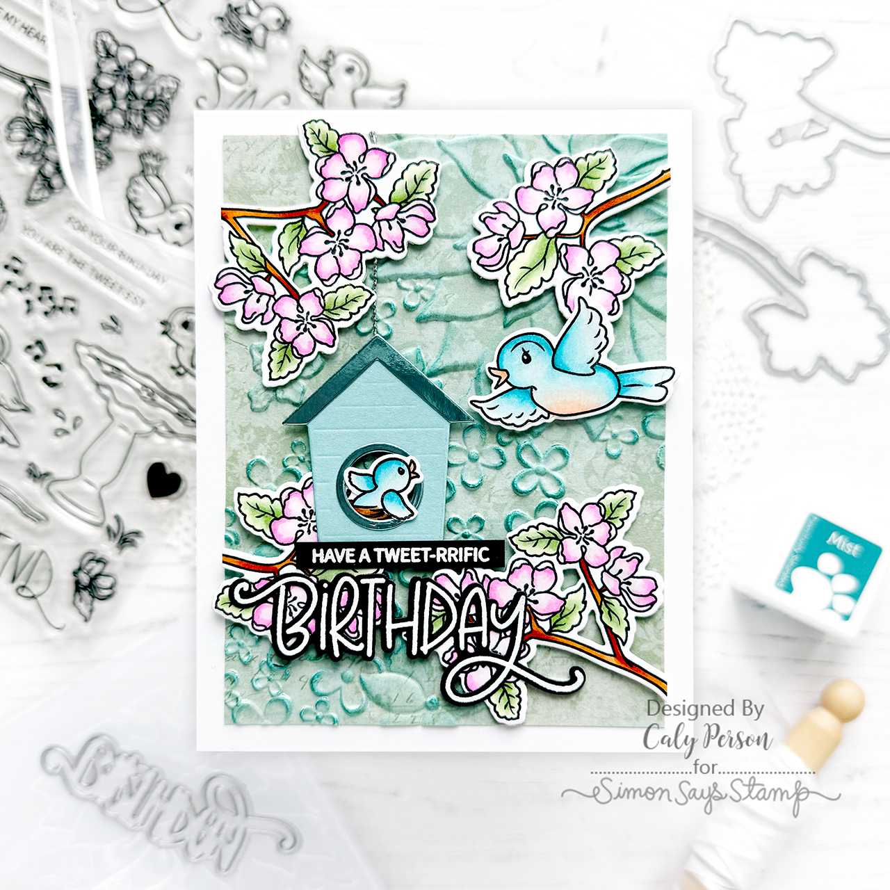 Simon Says Stamps and Dies Tweet Friend set927tf Birthday Card | color-code:ALT12 Green Birdhouse Caly Person