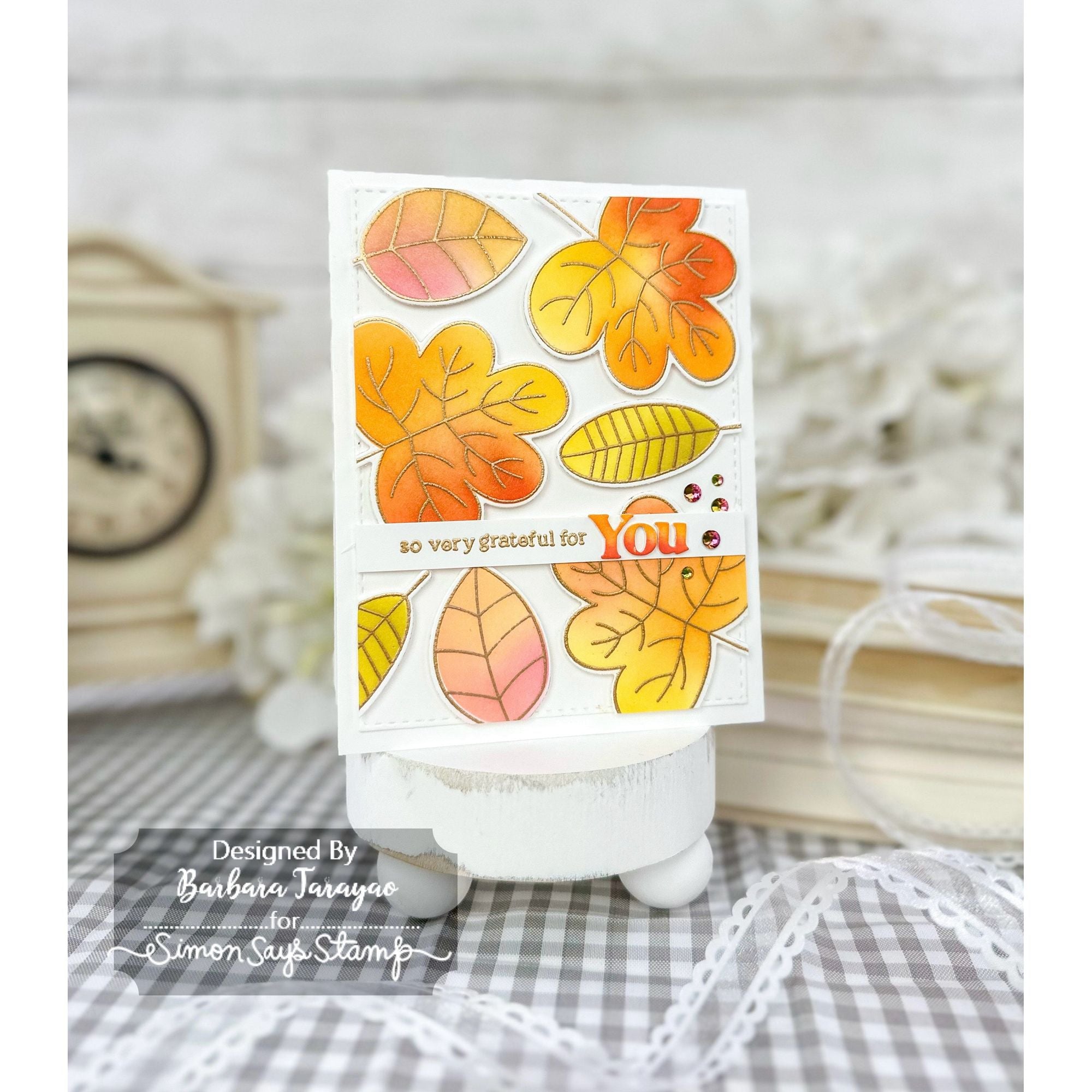 Simon Says Stamps and Dies Two Step Simple Leaves set868ts Grateful Card Clean Autumn Vibe Barbara Tarayao