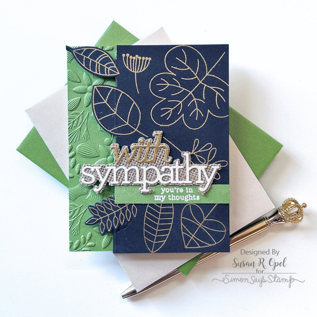 Simon Says Stamps and Dies Two Step Simple Leaves set868ts Sympathy Card | color-code:ALT09 Navy and Green with Burlap Susan Opel