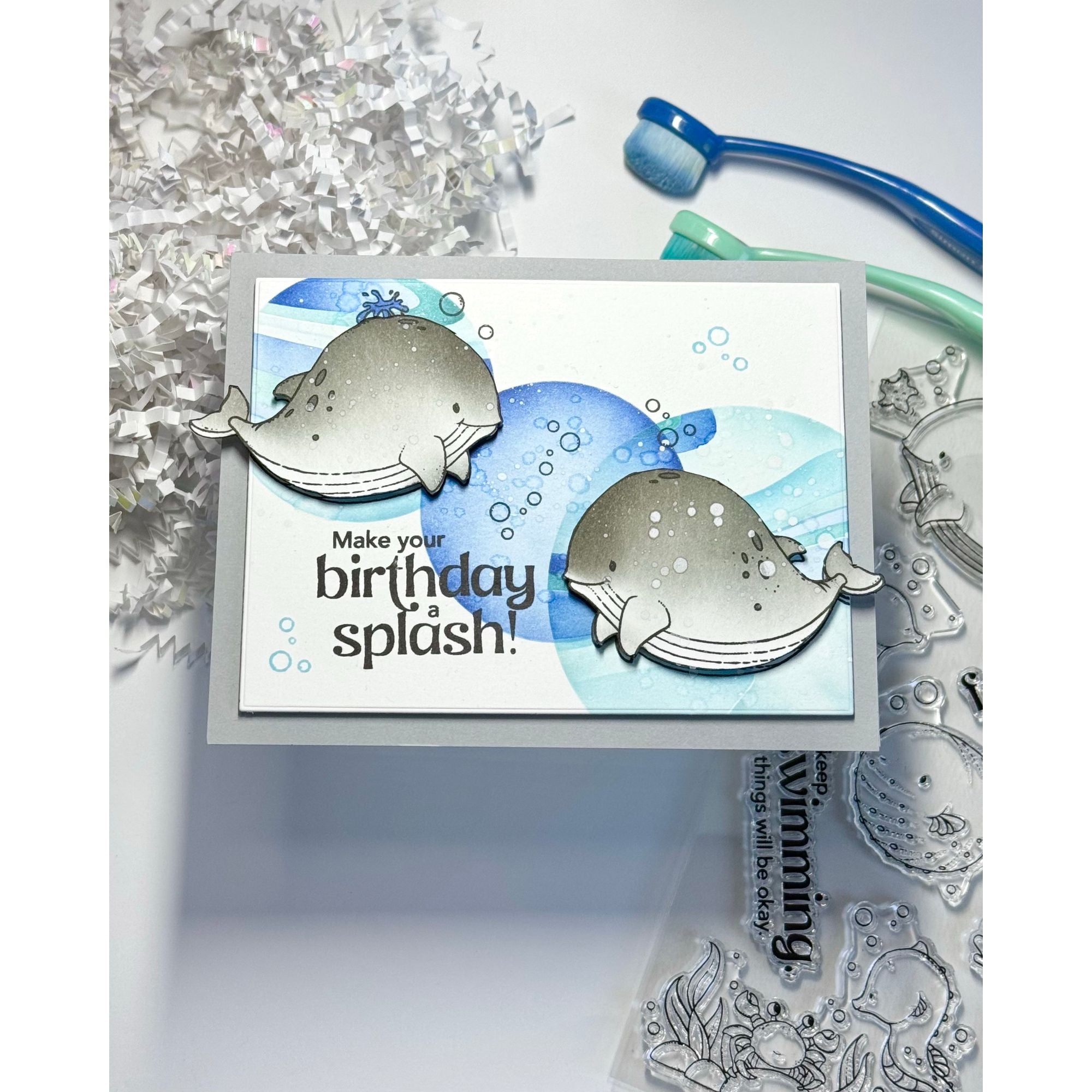 Simon Says Stamps and Dies Undersea Friends set1002us Friend Like You Birthday Card Gray Whales Karen Downs