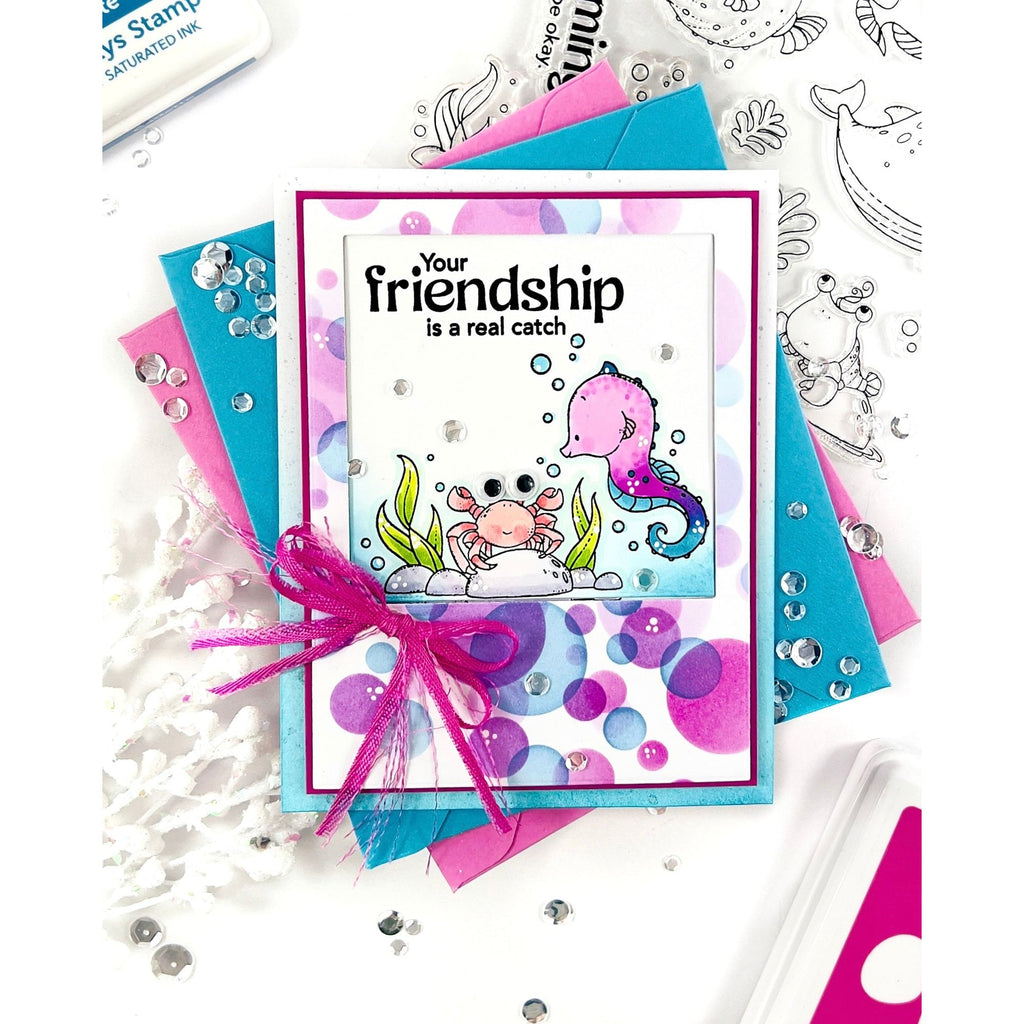 Simon Says Stamps and Dies Undersea Friends set1002us Friend Like You Friend Card with Pink Bow 